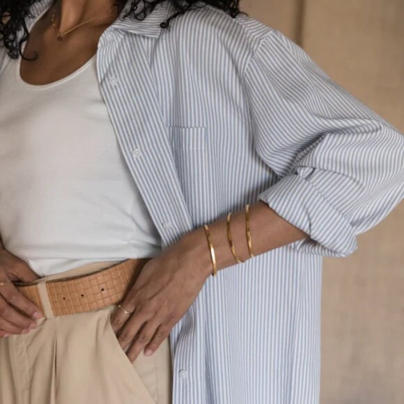 NWT Able Blue and White Harris Oversized Button Down 100 Cotton Shirt, Size XS - Picture 3 of 4